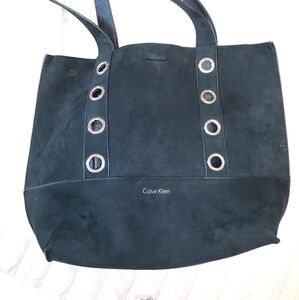 Calvin Klein Suede Black Tote with Silver Eyelets